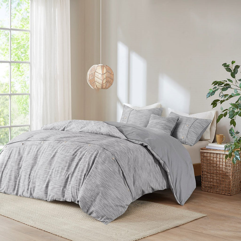 Clean Spaces Dover 5 Piece Organic Cotton Oversized Comforter Cover Set w/removable insert - Grey - Full Size / Queen Size