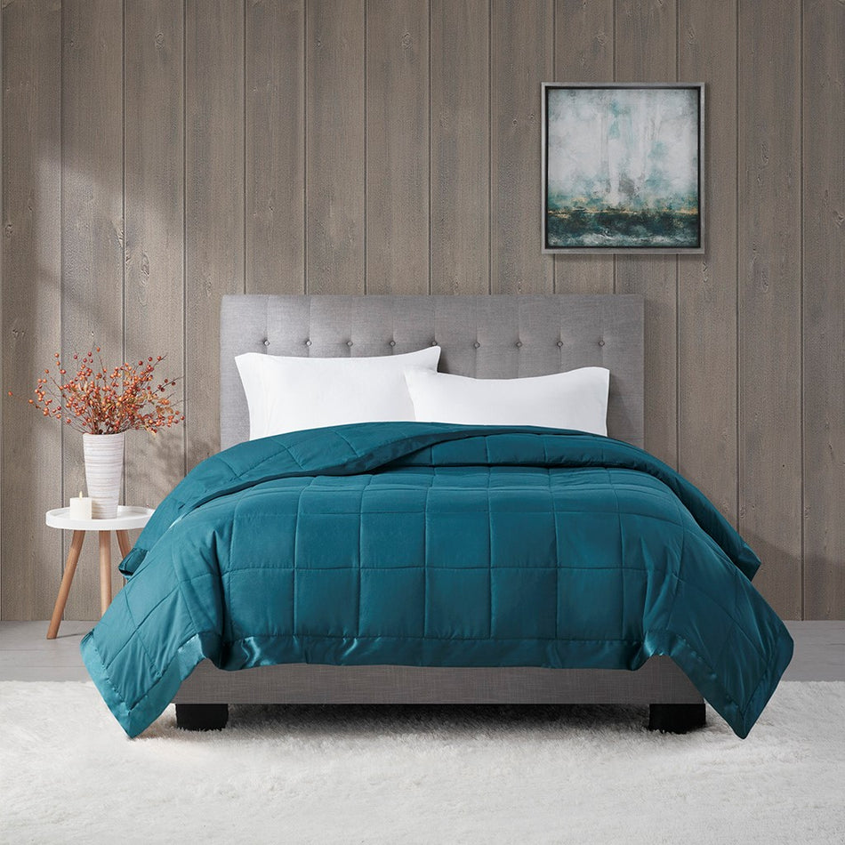 Windom Lightweight Down Alternative Blanket with Satin Trim - Teal - Full Size / Queen Size