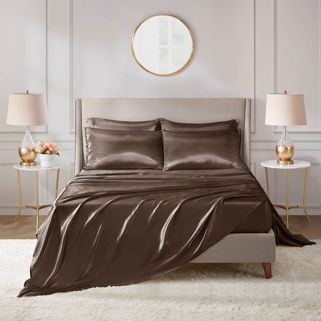 Madison Park Essentials Satin Luxury 6 PC Sheet Set - Chocolate - King Size