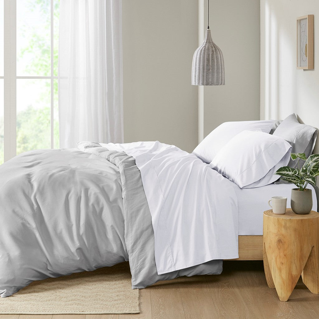 Madison Park Peached Percale Cotton Peached Percale Sheet Set - White - Full Size