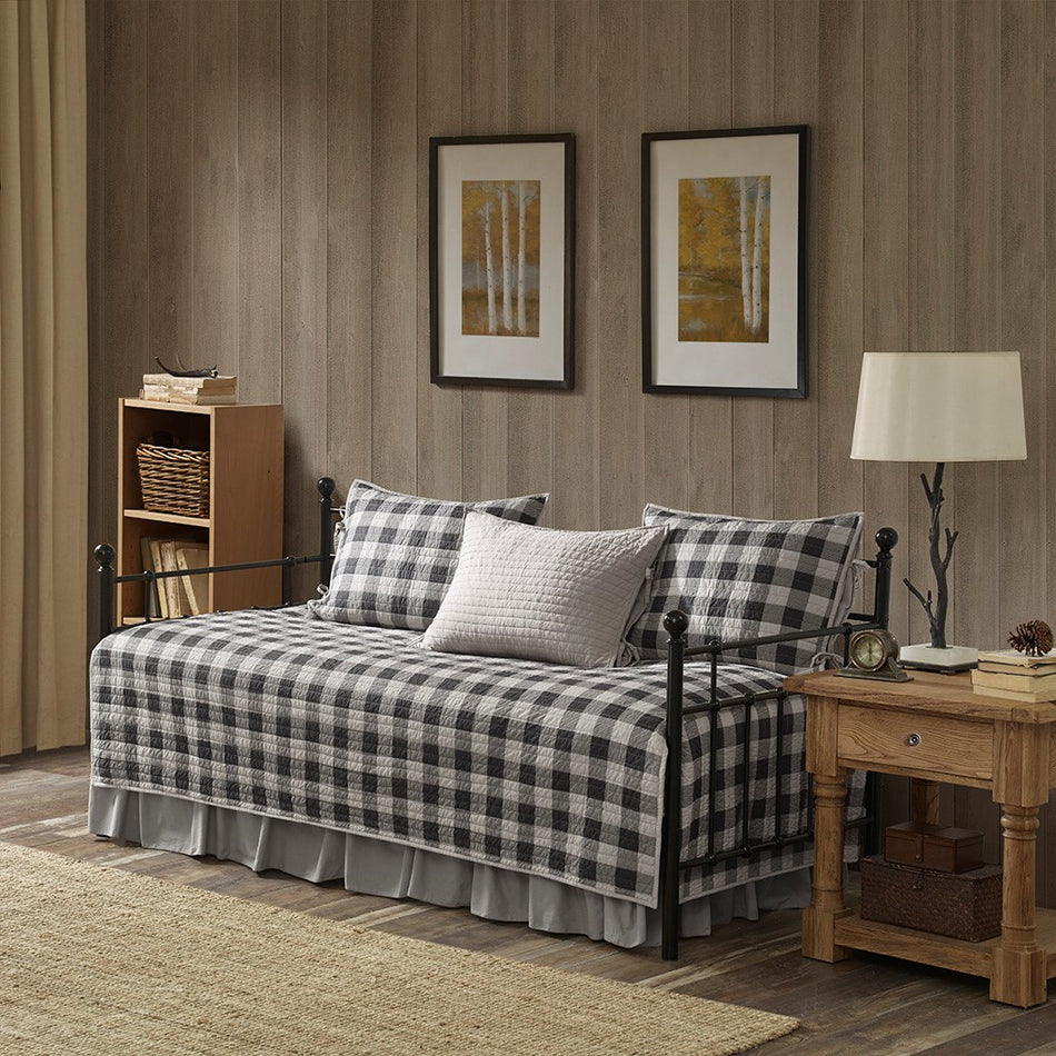 Woolrich Buffalo Check 5 Piece Day Bed Cover Set - Gray - Daybed Size - 39" x 75"