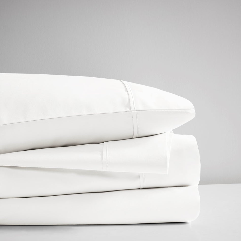 400 Thread Count Wrinkle Resistant Cotton Sateen Sheet Set - White - King Size