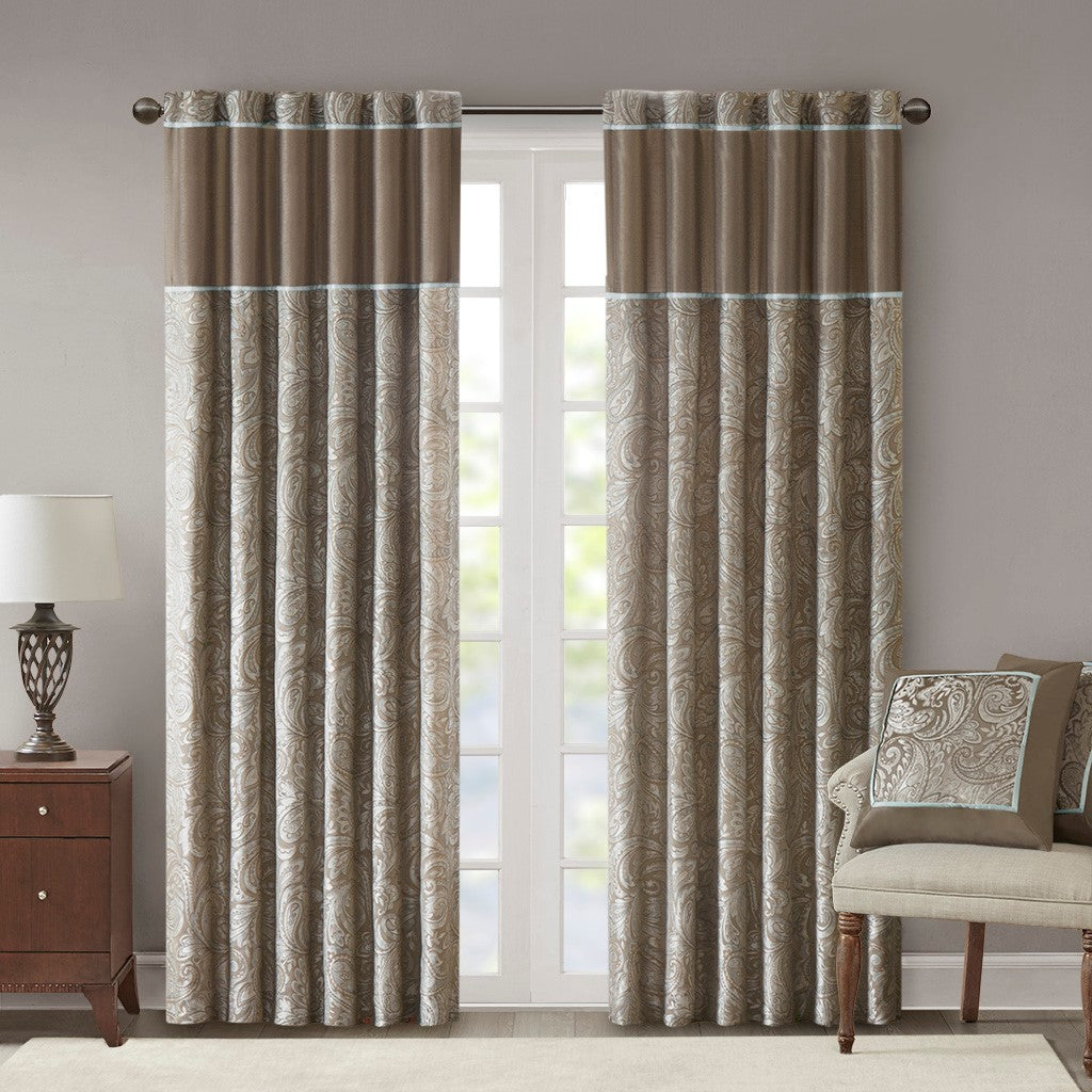 Madison Park Aubrey Jacquard Panel Pair - Blue / Brown - 50x84"