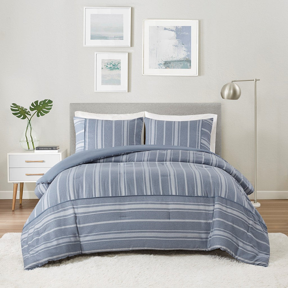 Beautyrest Kent Striped Herringbone Oversized Comforter Set - Blue - King Size / Cal King Size - BR10-3857