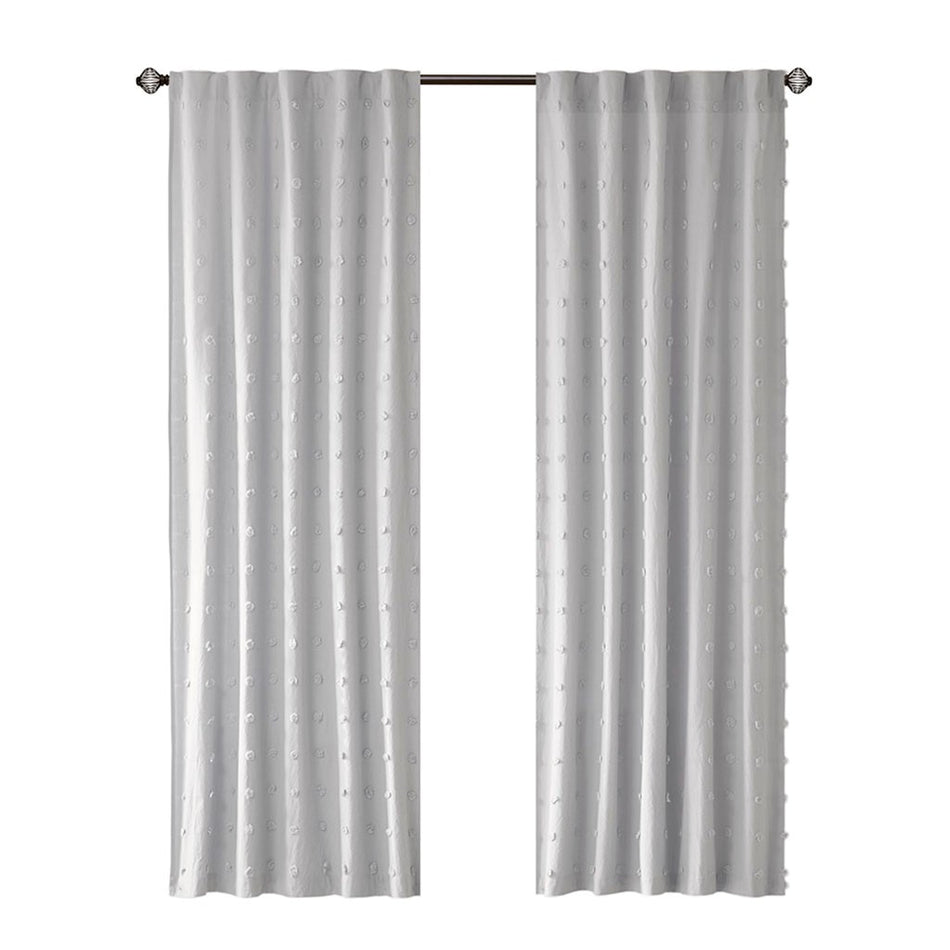 Brooklyn Cotton Jacquard Pom Pom Rod Pocket/Back Tab Window Panel - Grey - 42x84"