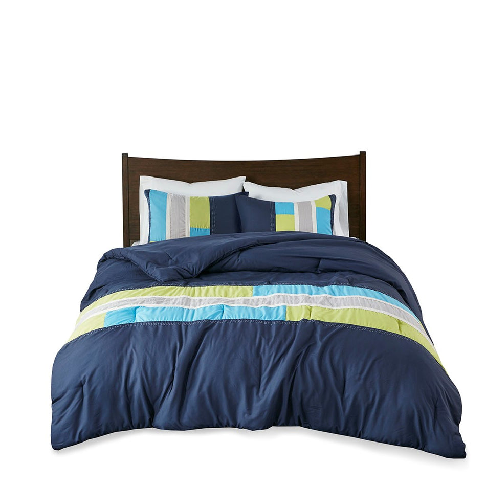 Pipeline Comforter Set - Navy - Full Size / Queen Size