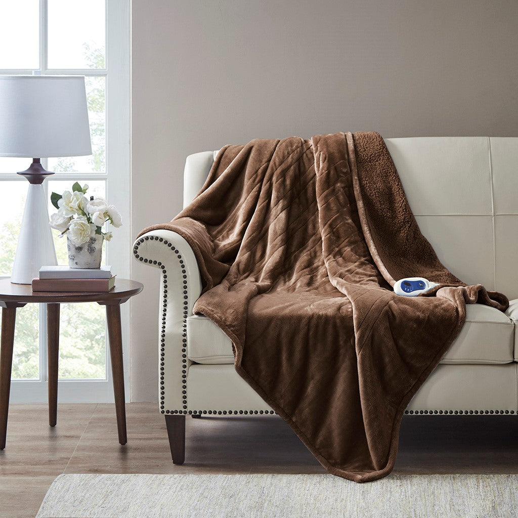 Beautyrest Heated Microlight to Berber Throw - Brown - 60x70"