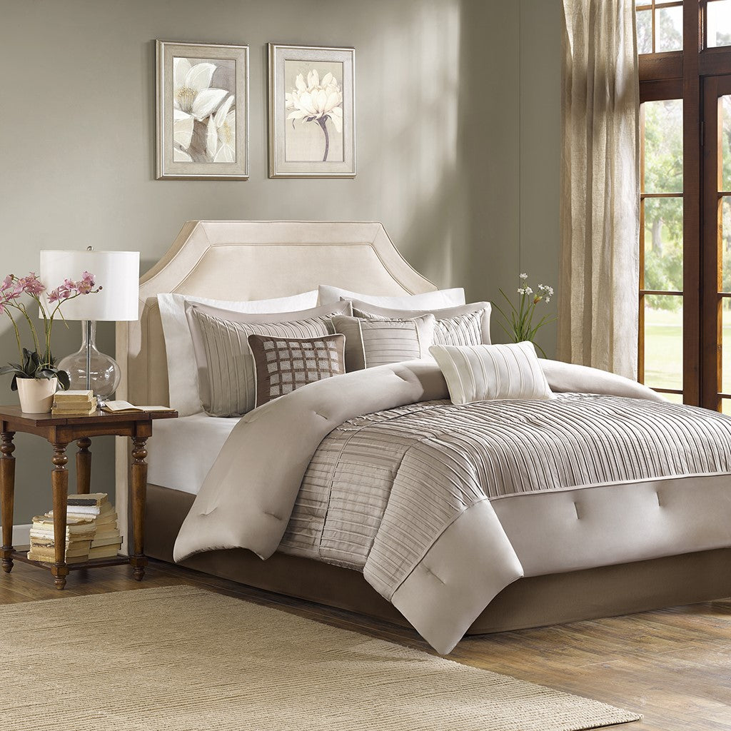 Madison Park Trinity 7 Piece Comforter Set - Taupe - Queen Size