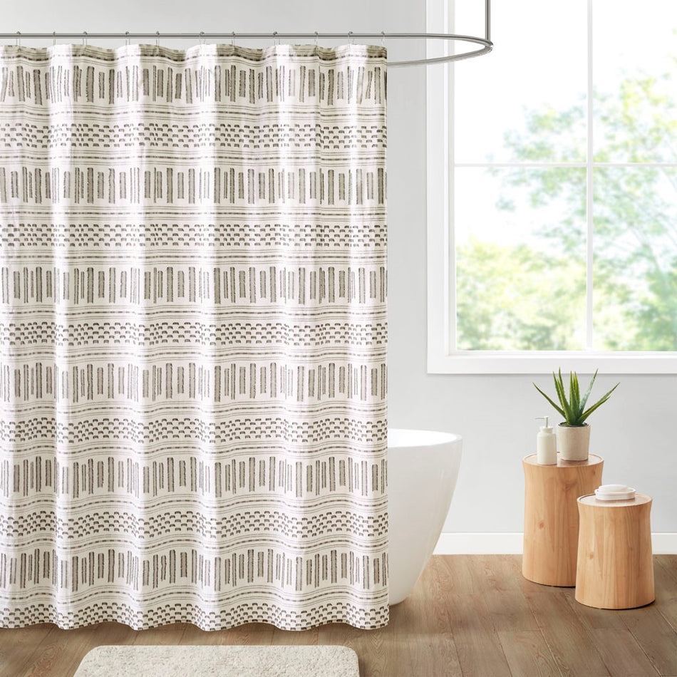 INK+IVY Rhea Cotton Jacquard Shower Curtain - Ivory / Charcoal - 72x72"
