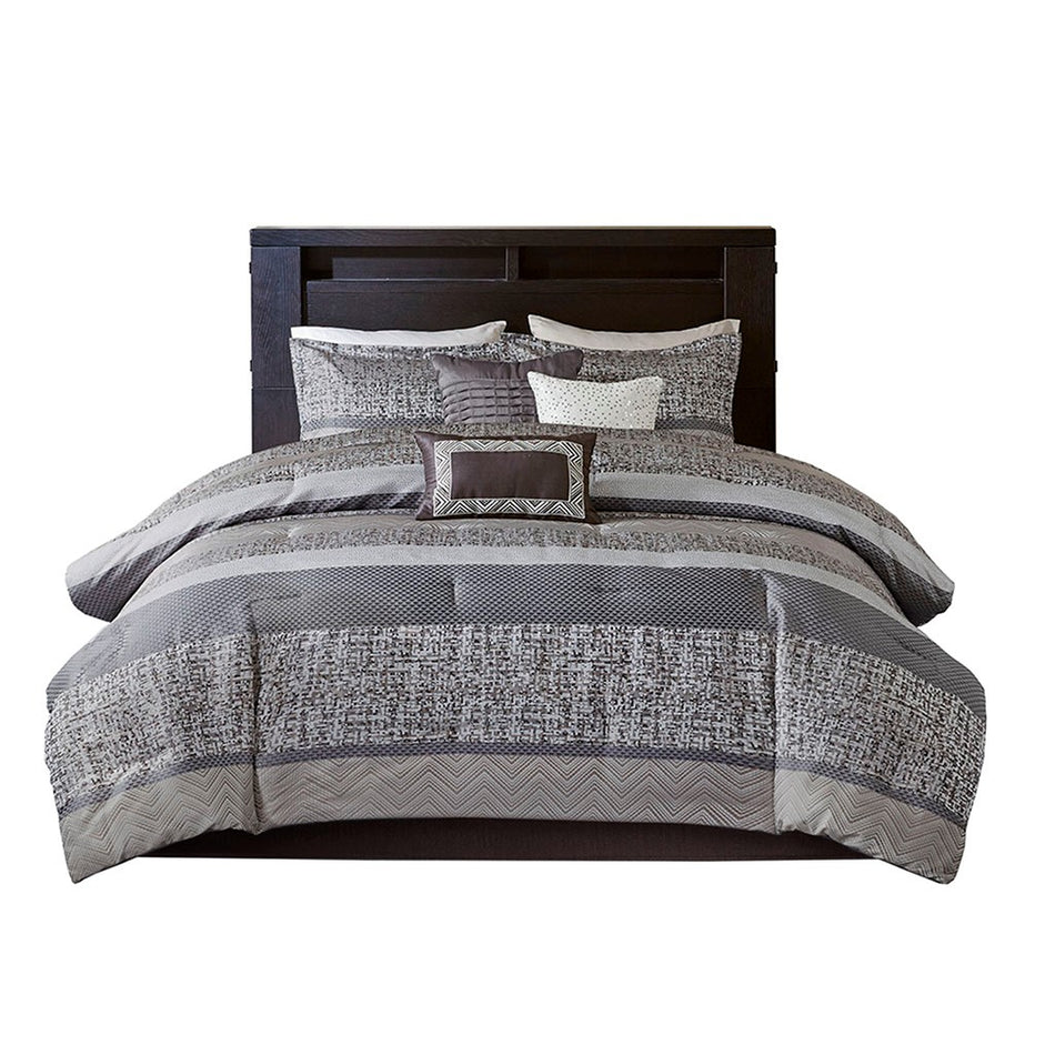 Rhapsody 7 Piece Jacquard Comforter Set - Grey / Taupe - Cal King Size