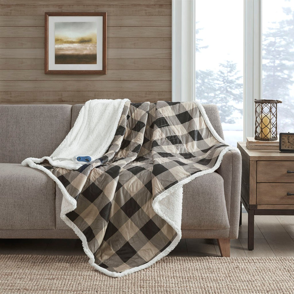 Woolrich Linden Oversized Mink to Berber Heated Throw - Tan - 60x70"