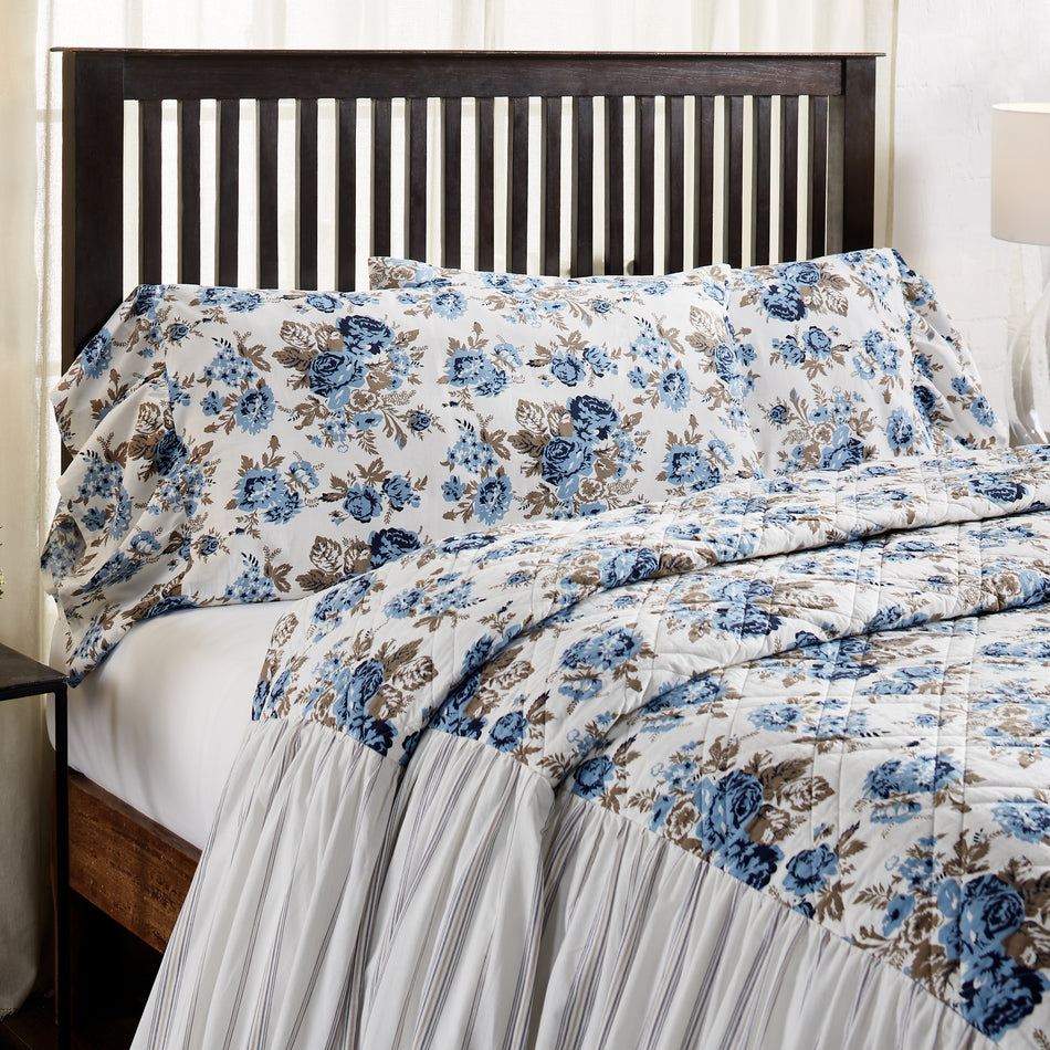 April & Olive Annie Blue Floral Ruffled King Pillow Case Set of 2 21x36+8 By VHC Brands