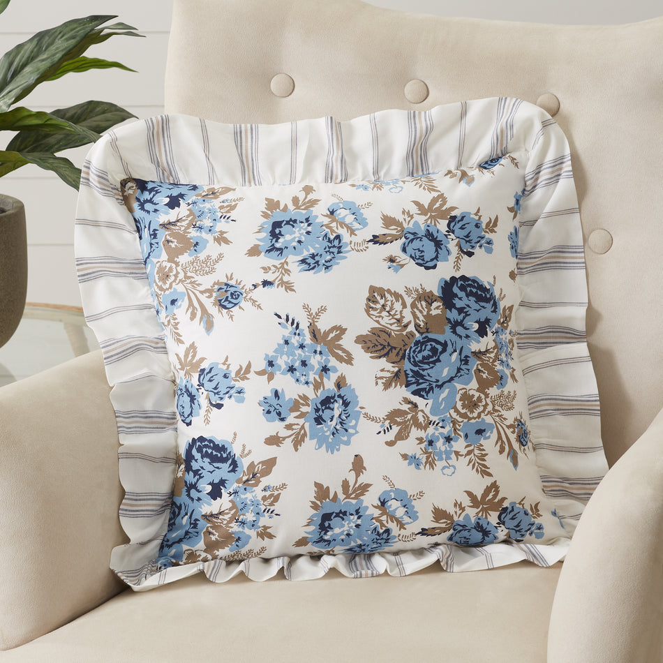 April & Olive Annie Blue Floral Ruffled Pillow 18x18 By VHC Brands