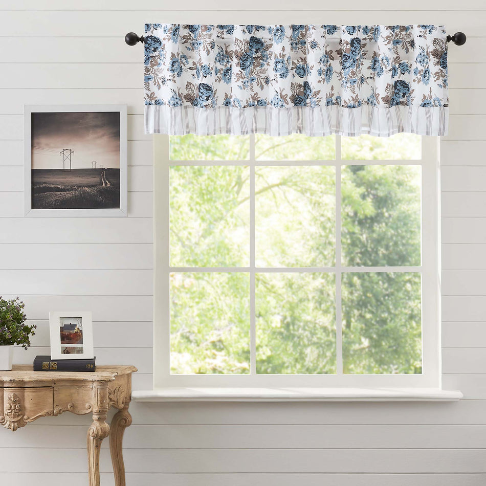 April & Olive Annie Blue Floral Ruffled Valance 16x60 By VHC Brands