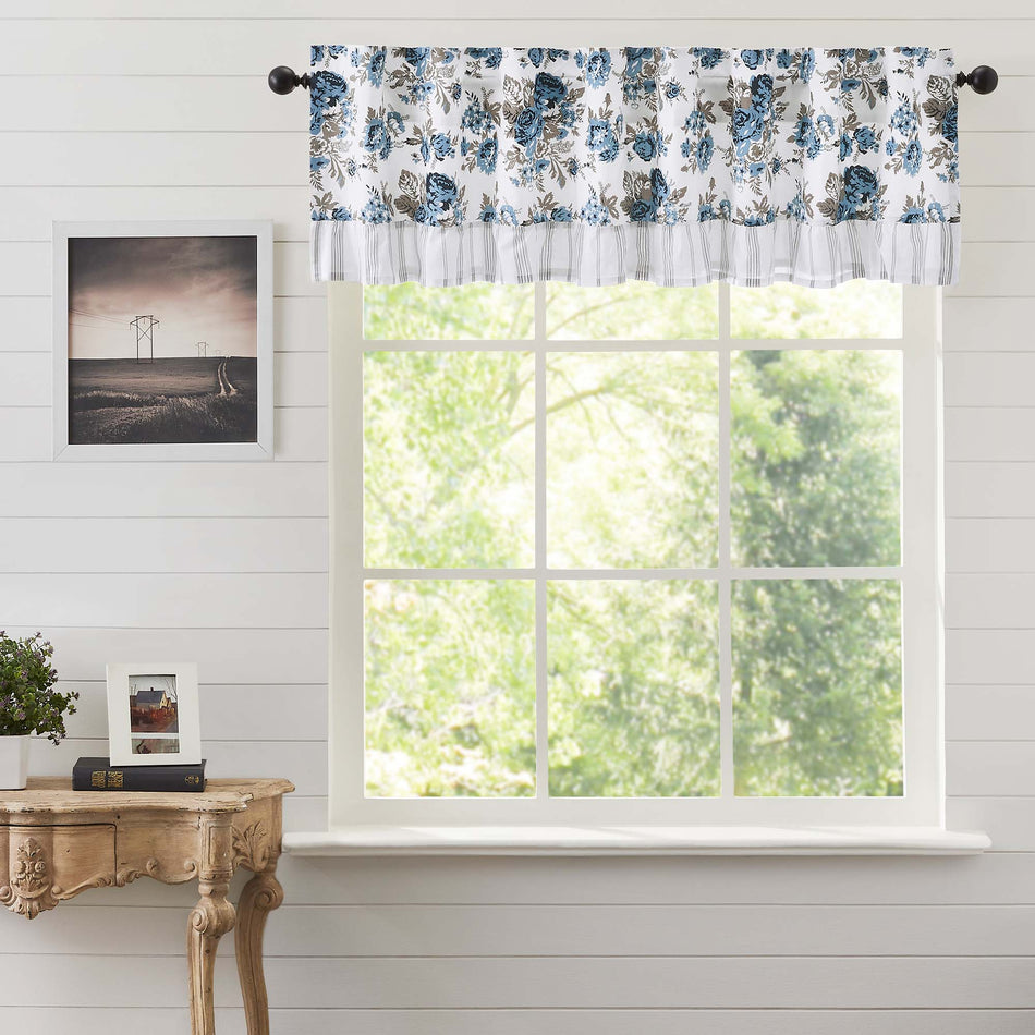 April & Olive Annie Blue Floral Ruffled Valance 16x72 By VHC Brands