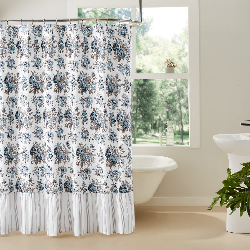 April & Olive Annie Blue Floral Ruffled Shower Curtain 72x72 By VHC Brands