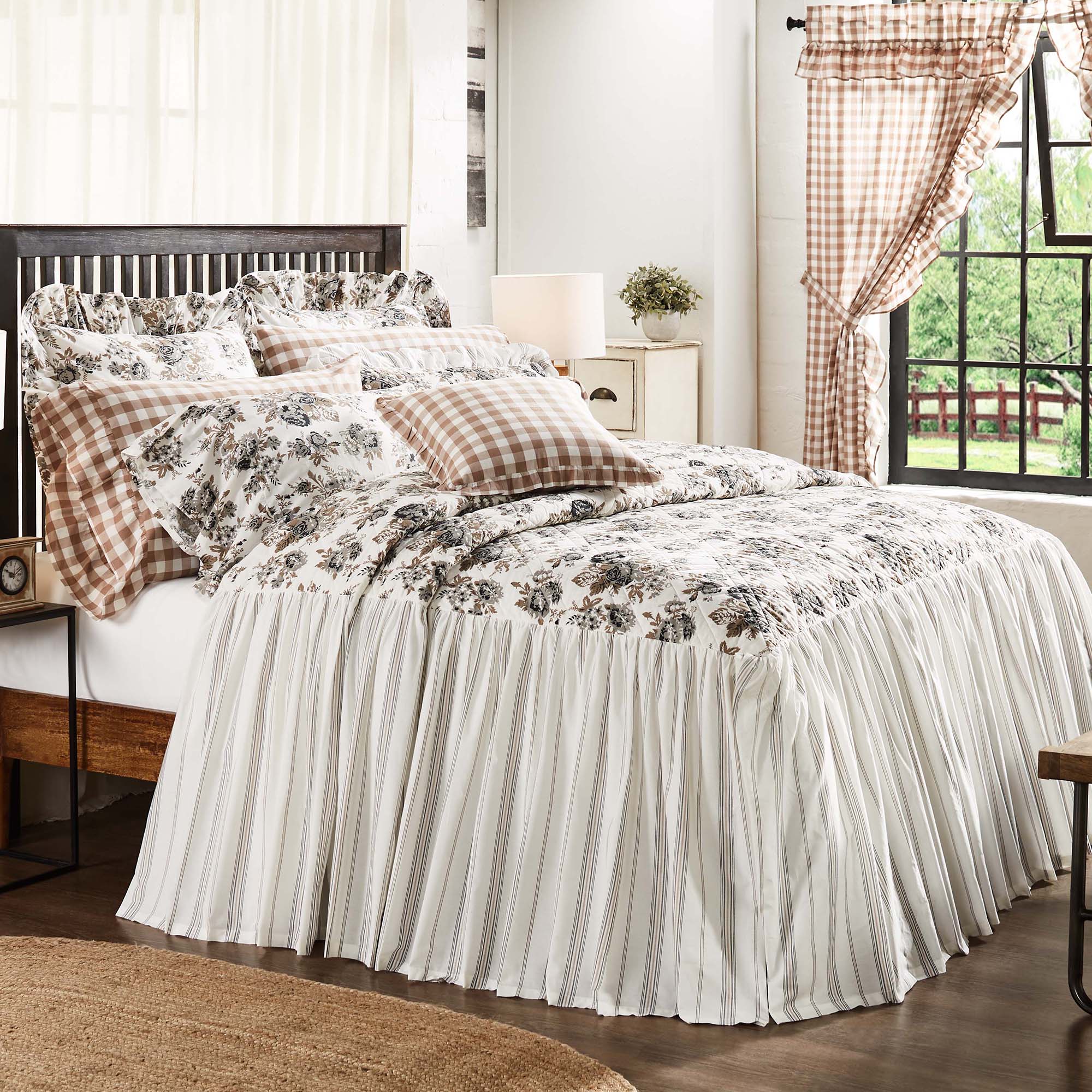 April & Olive Annie Portabella Floral Ruffled Queen Coverlet 80x60+27 By VHC Brands