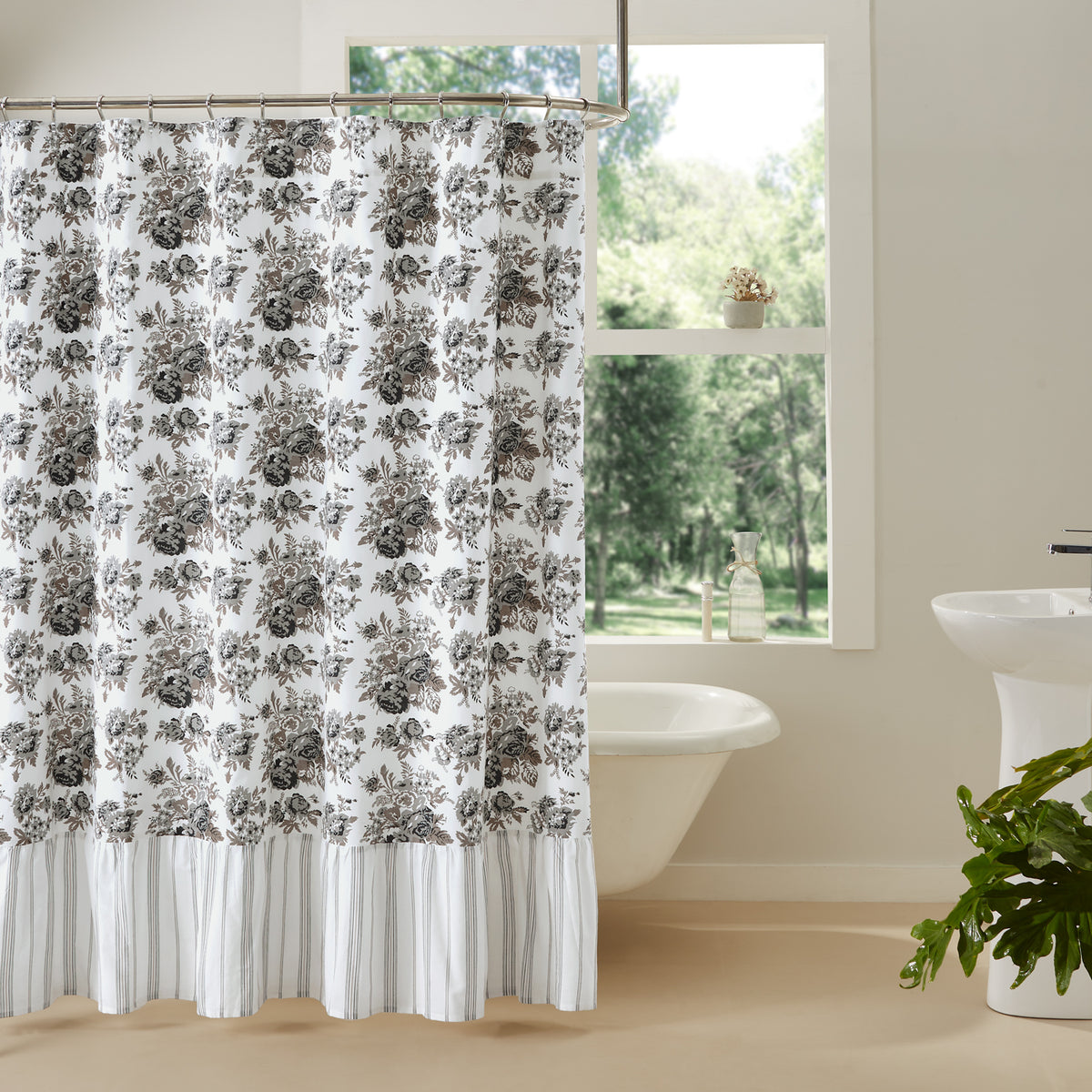 April & Olive Annie Portabella Floral Ruffled Shower Curtain 72x72 By VHC Brands