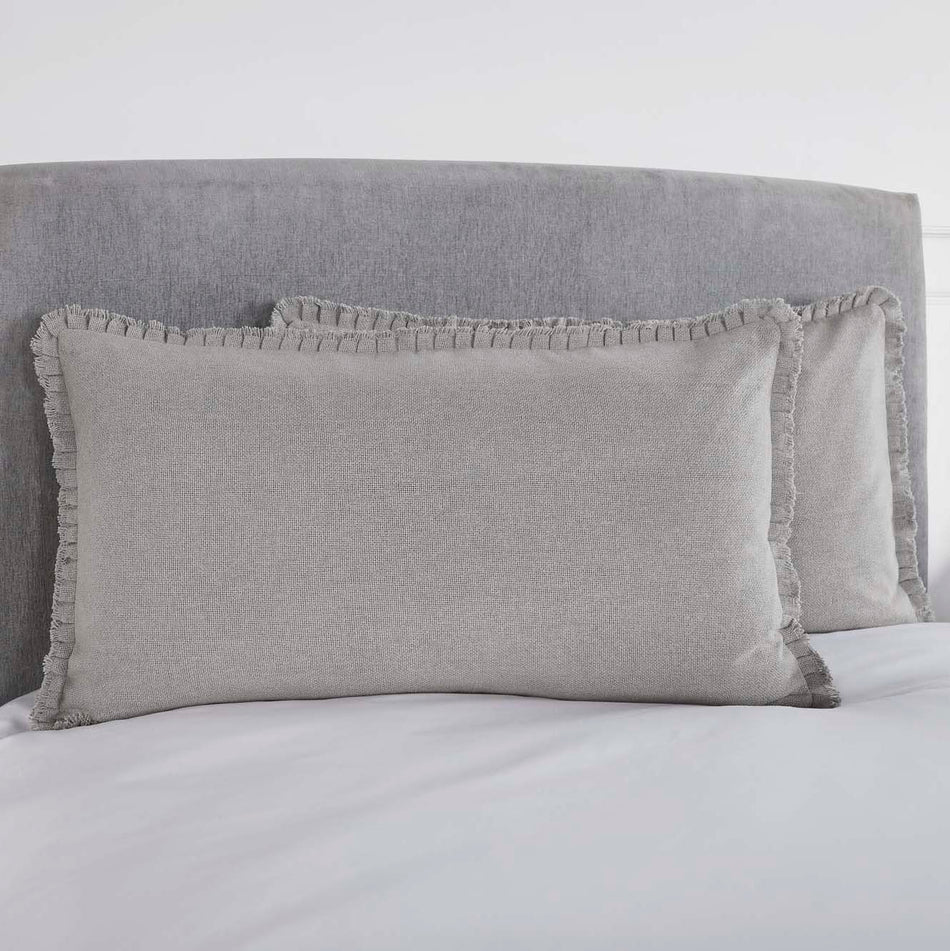 April & Olive Burlap Dove Grey King Sham w/ Fringed Ruffle 21x37 By VHC Brands
