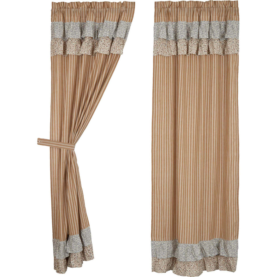 April & Olive Kaila Ticking Gold Ruffled Panel Set of 2 84x40 By VHC Brands