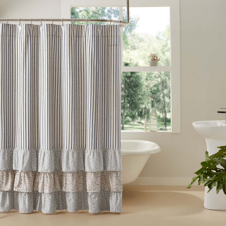 Kaila Ticking Stripe Ruffled Shower Curtain 72x72