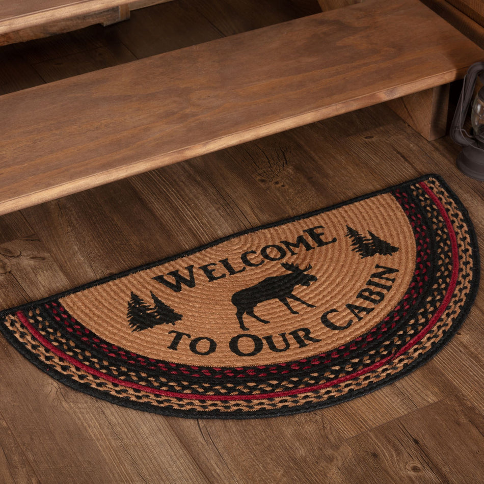 Oak & Asher Cumberland Stenciled Moose Jute Rug Half Circle Welcome to the Cabin w/ Pad 16.5x33 By VHC Brands