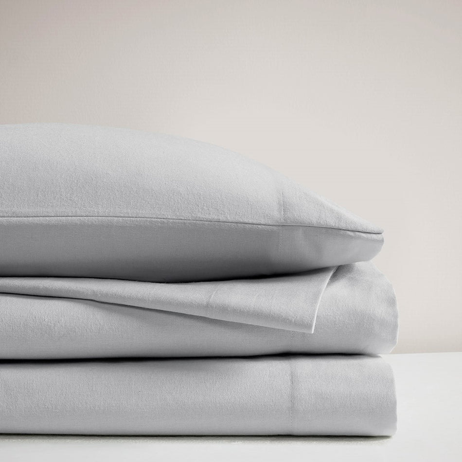 Oversized Cotton Flannel 4 Piece Sheet Set - Grey Solid - Full Size