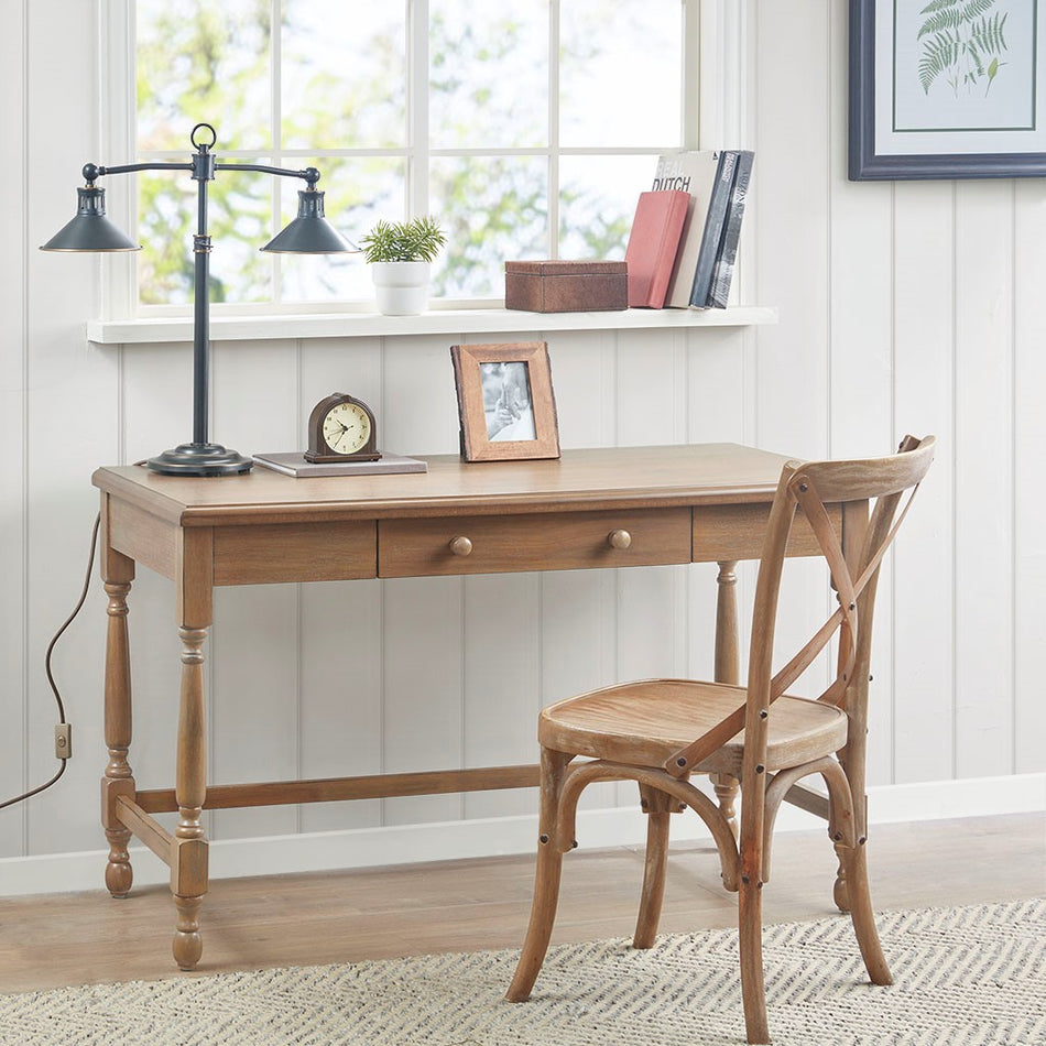 Martha Stewart Tabitha Solid Wood Desk with 1 Drawer and turned legs - Natural 