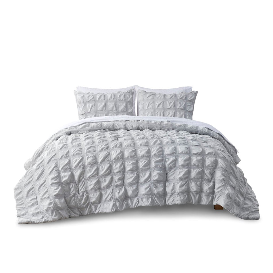 Denver Seersucker Comforter Set with Bed Sheets - Gray - Full Size
