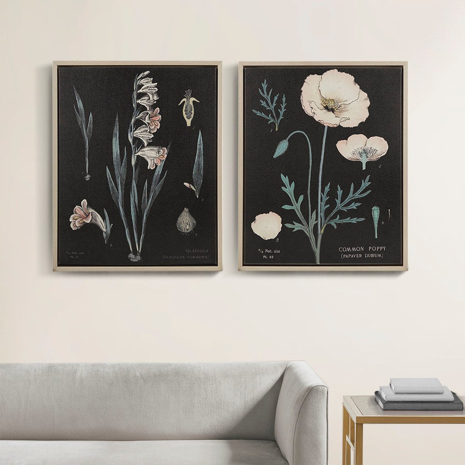 Martha Stewart Eventide Flourish Botanical Contrast Framed Linen Canvas 2 Piece Set - Black Multi 