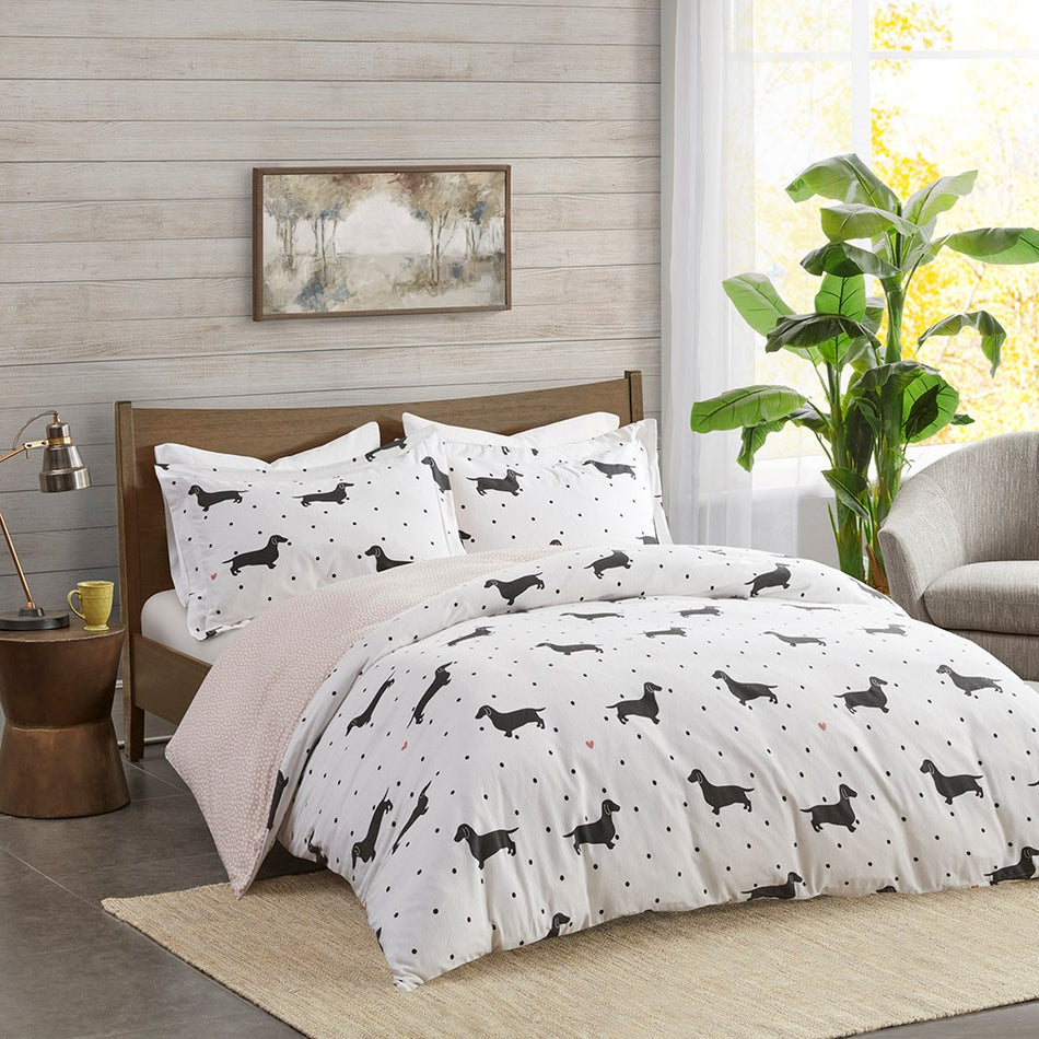True North by Sleep Philosophy Cozy Flannel 100% Cotton Flannel Printed Duvet Set - Olivia Dog - King Size / Cal King Size