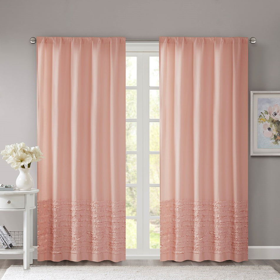 Bessie Cotton Horizontal Ruffle Curtain - Pink - 50x84"
