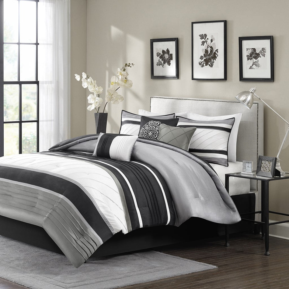Madison Park Blaire 7 Piece Comforter Set - Grey - King Size