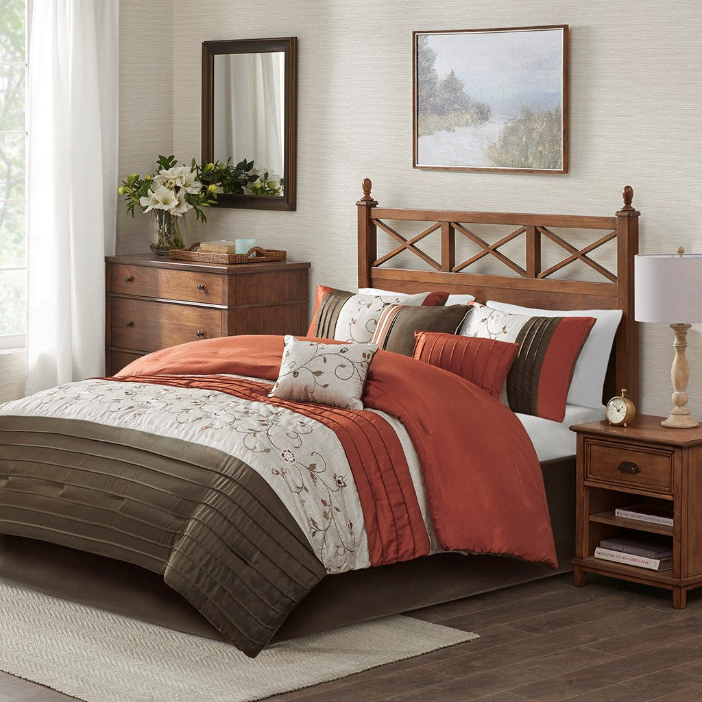 Madison Park Serene Embroidered 7 Piece Comforter Set - Spice - Cal King Size