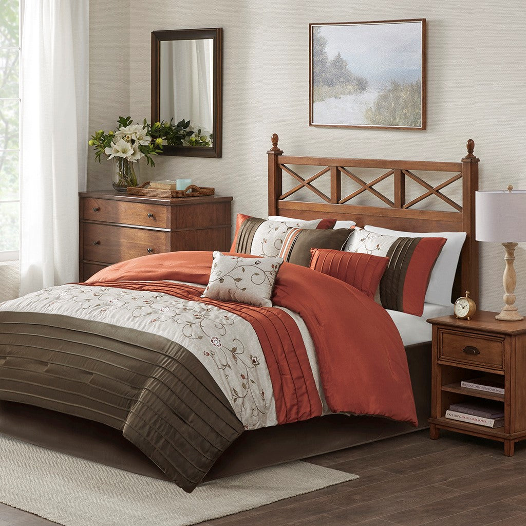 Madison Park Serene Embroidered 7 Piece Comforter Set - Spice - King Size