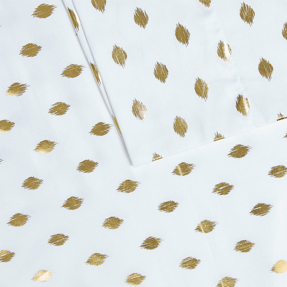 Metallic Dot Printed Sheet Set - White / Gold - Queen Size