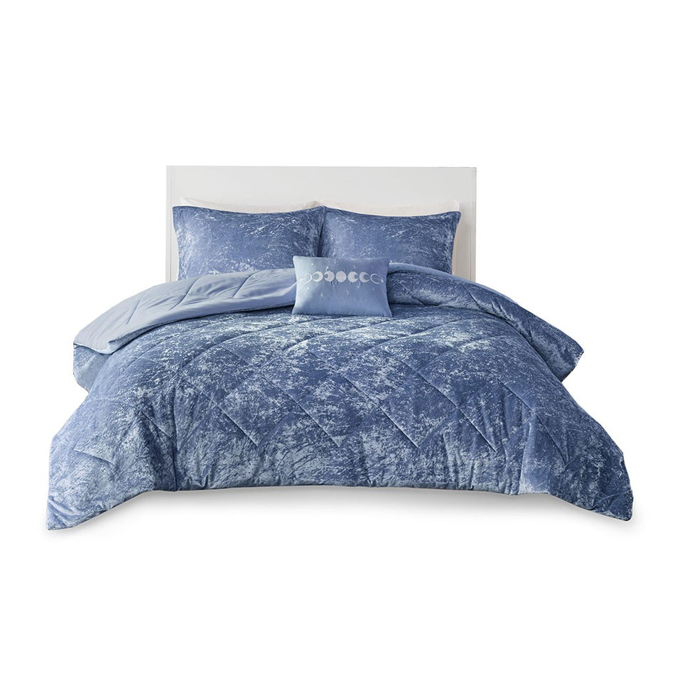 Felicia Velvet Comforter Set - Blue - Full Size / Queen Size