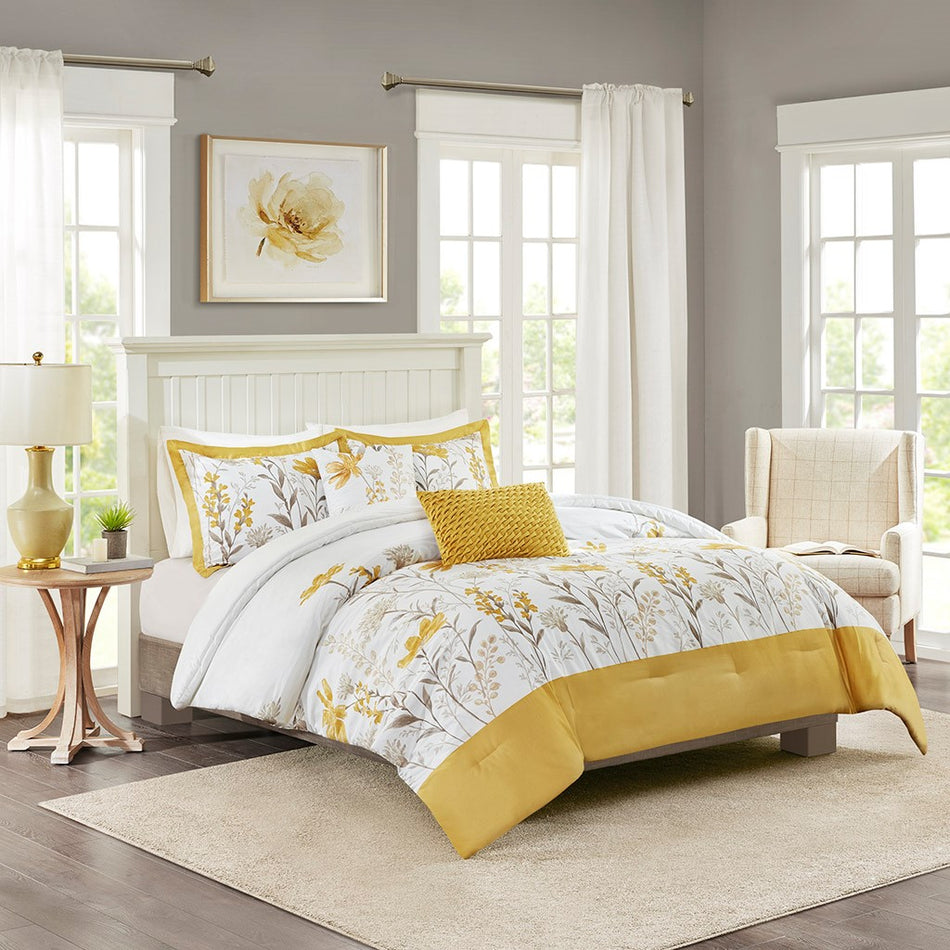 Harbor House Meadow 5 Piece Cotton Comforter Set - Yellow - King Size / Cal King Size
