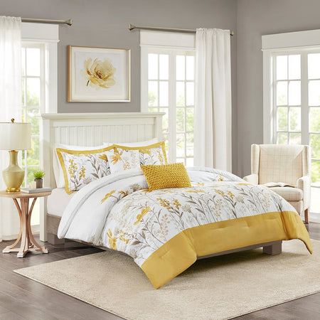 Harbor House Meadow 5 Piece Cotton Comforter Set - Yellow - Full Size / Queen Size