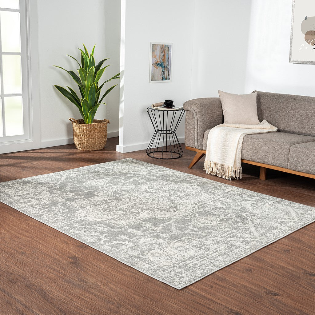 Madison Park Asher Distressed Medallion Woven Area Rug - Cream / Grey - 6x9'