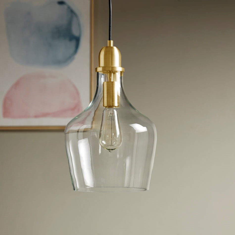 Hampton Hill Auburn Bell Shaped Glass Pendant - Gold / Clear 
