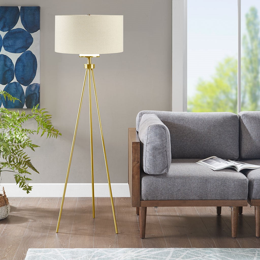 INK+IVY Pacific Metal Tripod Floor Lamp with Glass Shade - Gold 