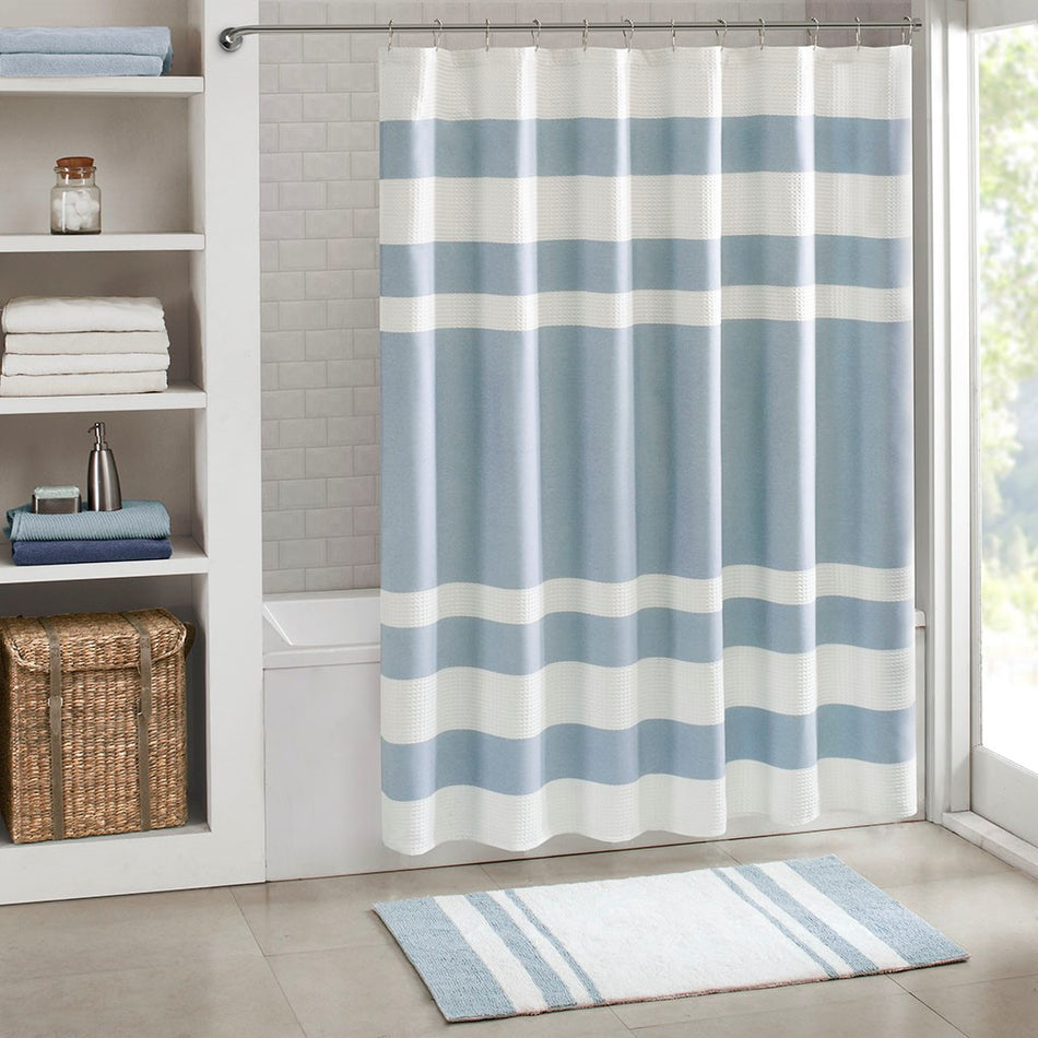 Madison Park Spa Waffle Shower Curtain with 3M Treatment - Blue - 108x72"