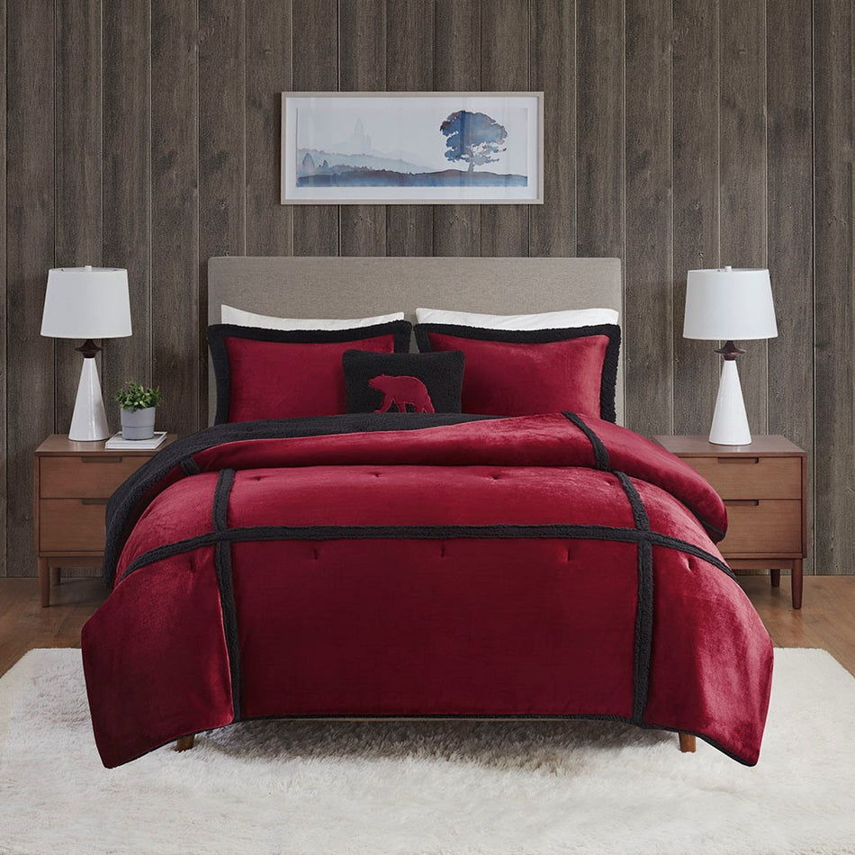 Orlen Plush to Sherpa Comforter Set - Red - Twin Size