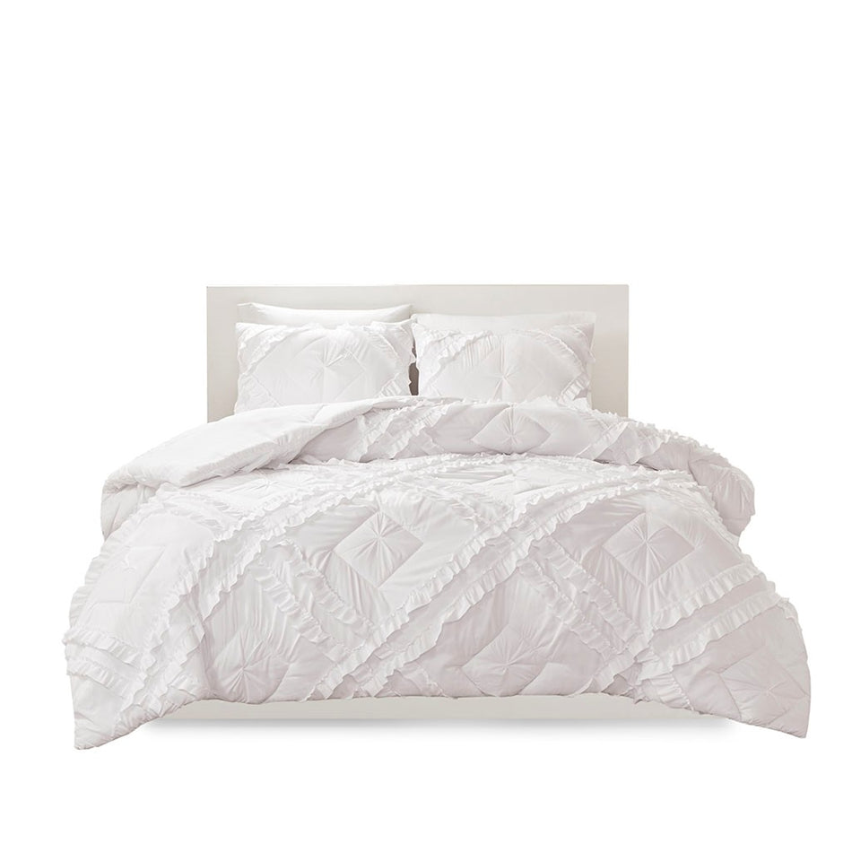 Kacie Solid Quilt Set With Tufted Diamond Ruffles - White - Twin Size / Twin XL Size