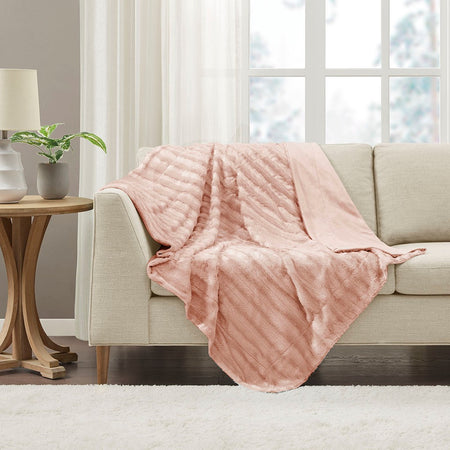 Madison Park Duke Long Fur Throw - Blush - 50x60"