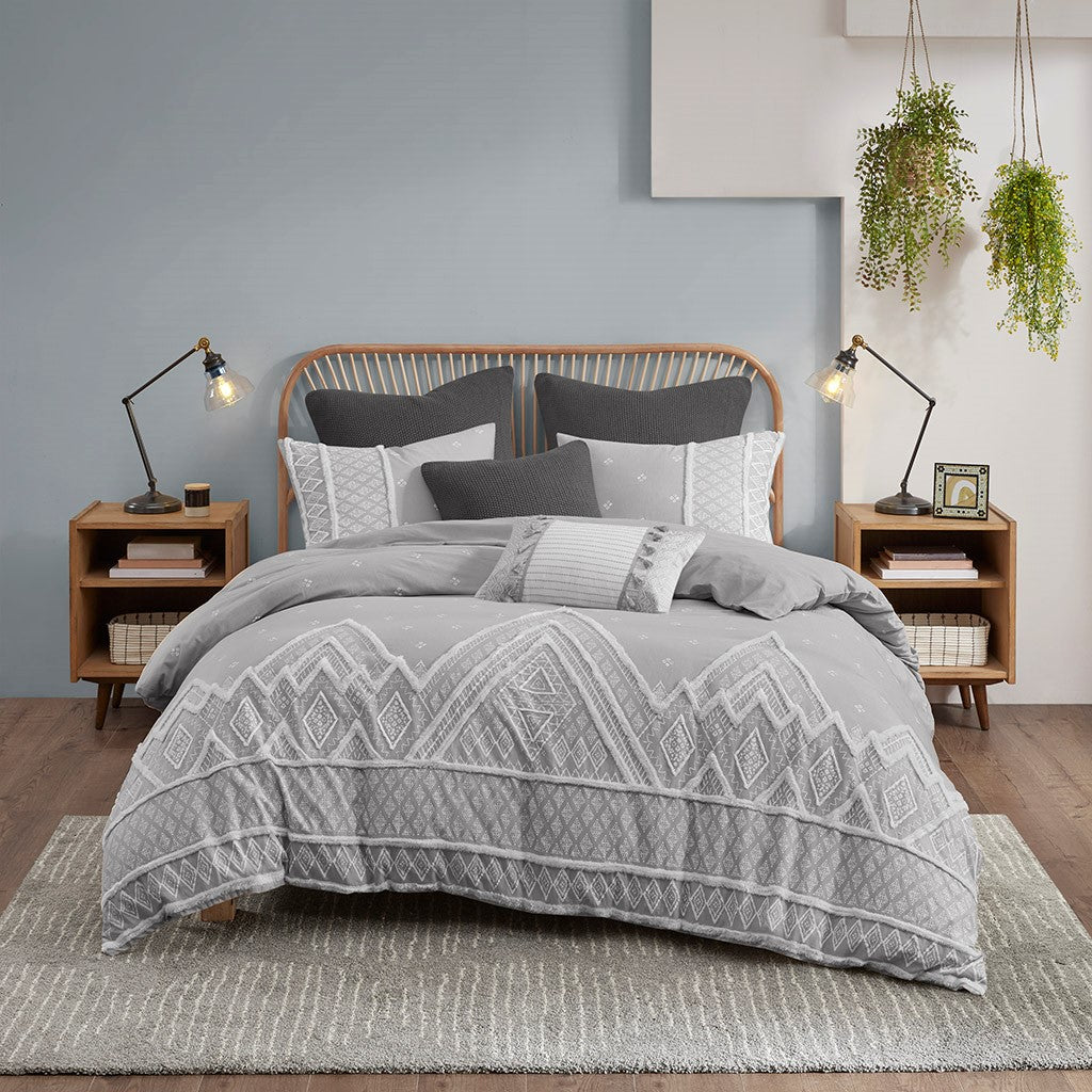 INK+IVY Marta 3 Piece Flax and Cotton Blended Comforter Set - Gray  - Full Size / Queen Size Shop Online & Save - ExpressHomeDirect.com