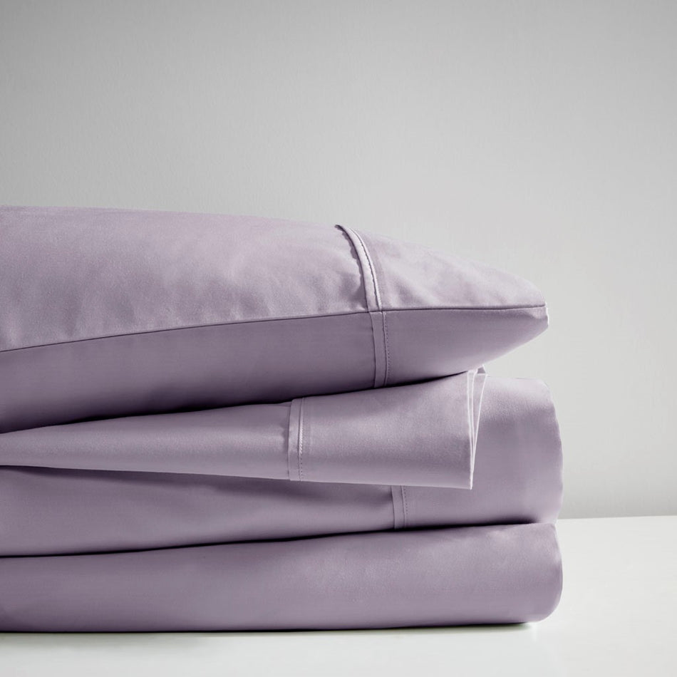 600 Thread Count Cooling Cotton Blend 4 PC Sheet Set - Purple - Queen Size