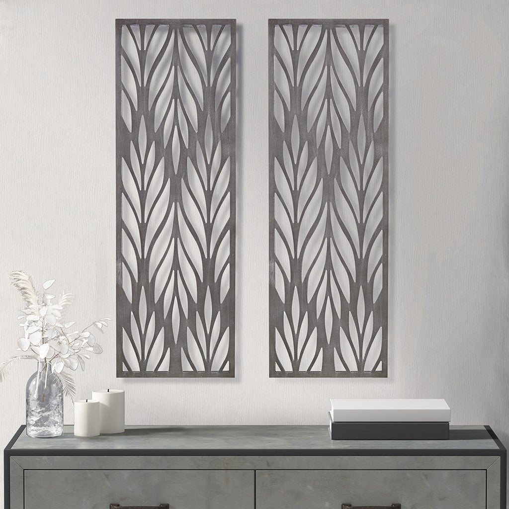 Madison Park Florian Carved Wall Panel Decor 2 Piece Set - Reclaimed Grey 