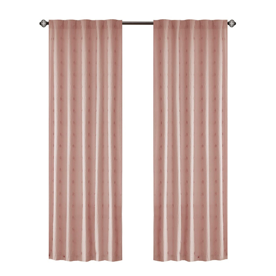 Brooklyn Cotton Jacquard Pom Pom Rod Pocket/Back Tab Window Panel - Pink - 42x63"